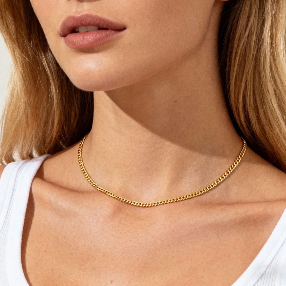 Unisex Cuban Figaro Gold Chain Stainless Steel Necklace  NWT 18"